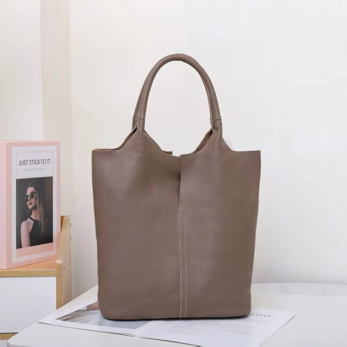 The Commuter Tote in full-grain cowhide leather — view 16