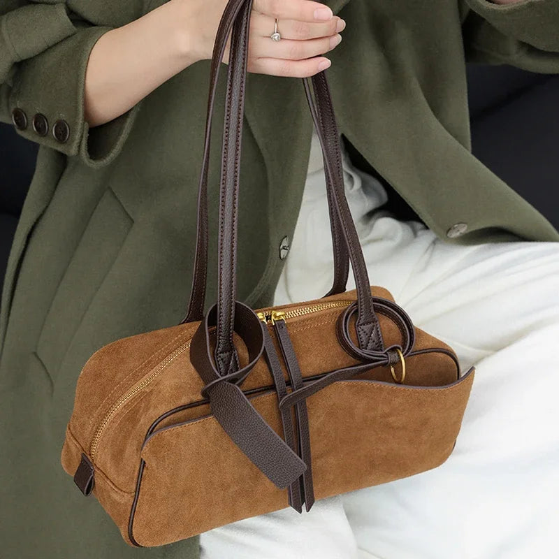 The Harlowe Day Tote in suede cowhide with leather handles — view 4