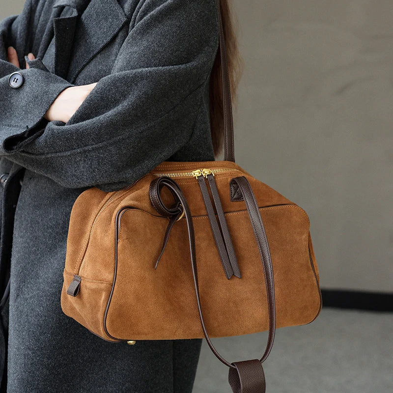 The Harlowe Day Tote in suede cowhide with leather handles — view 2