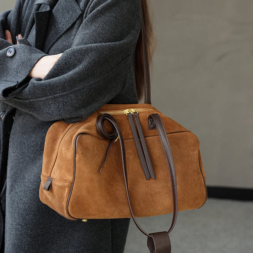 The Harlowe Day Tote in suede cowhide with leather handles — view 2