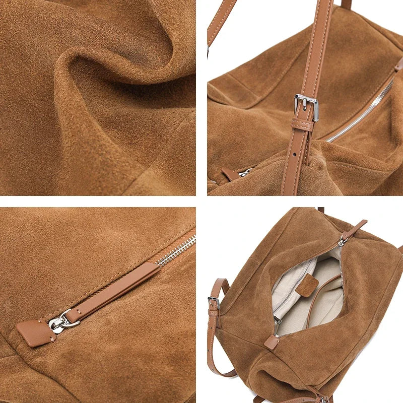 The Harlowe Hobo Tote in nubuck cowhide leather — view 4