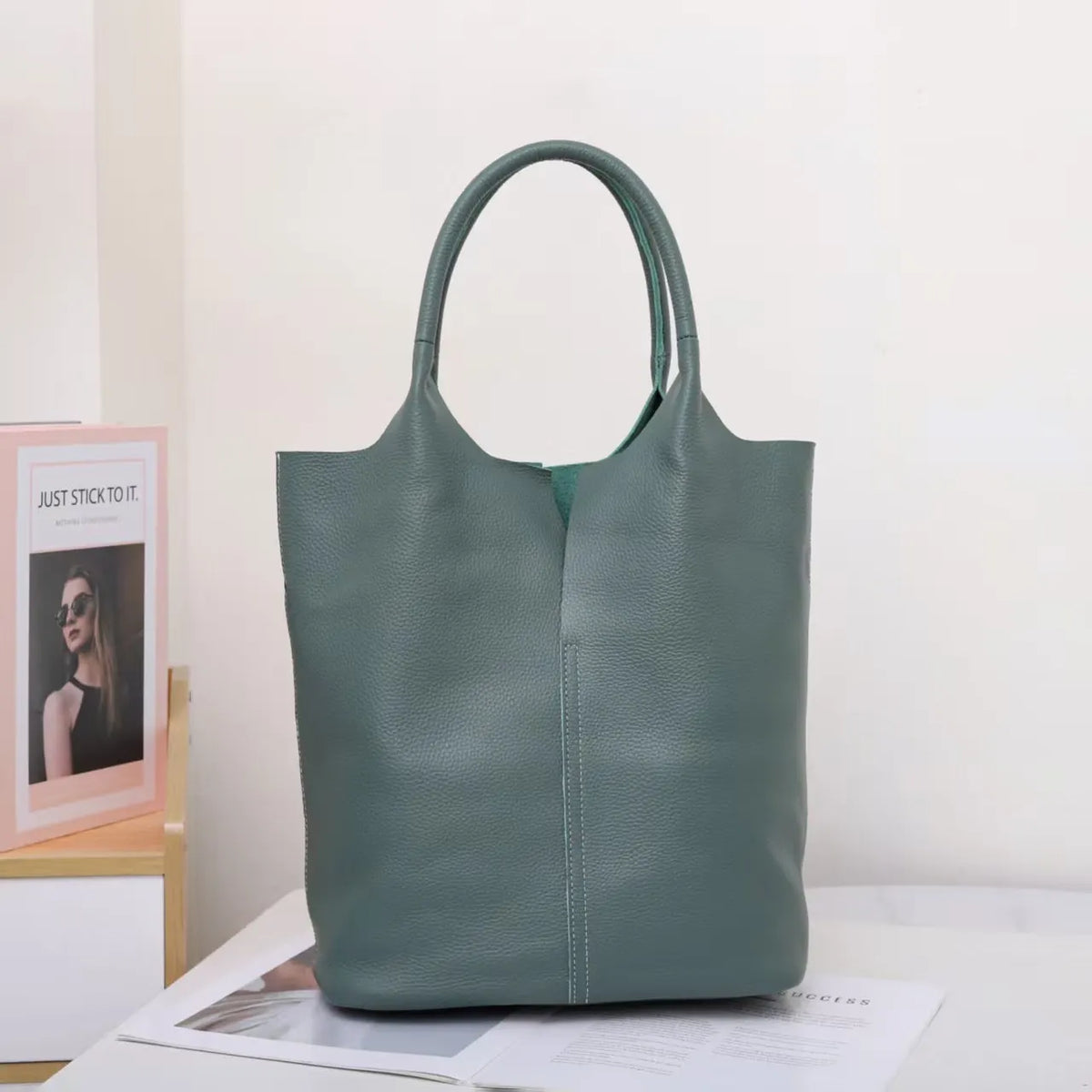 The Commuter Tote in full-grain cowhide leather — view 8
