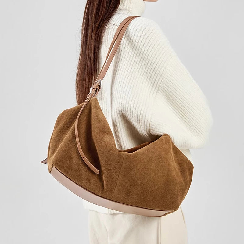 The Harlowe Hobo Tote in nubuck cowhide leather — view 3