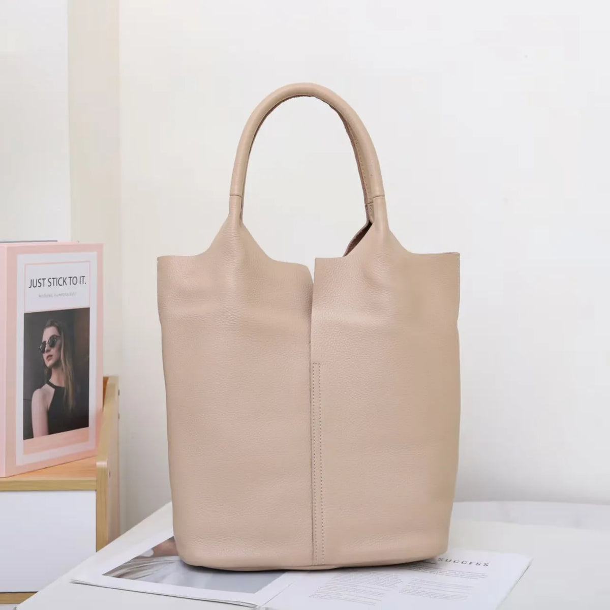 The Commuter Tote in full-grain cowhide leather — view 4