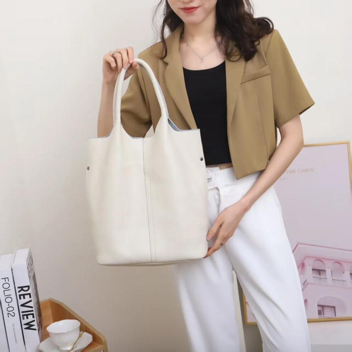 The Commuter Tote in full-grain cowhide leather — view 5